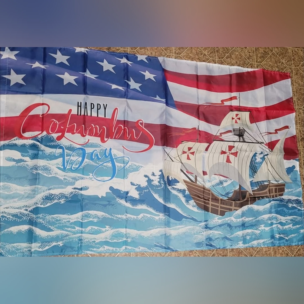 Happy Columbus Day Flag with Ship Design